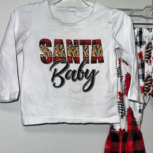 Girl's Outfit Set 12-18 Months Red & White with Christmas Tree Plaid Leopard - Picture 3 of 8
